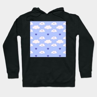 Light blue pattern with clouds, hearts Hoodie